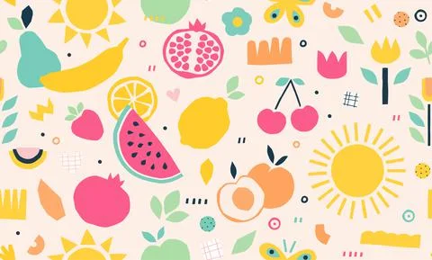 Seamless vector pattern with summer fruits Stock Illustration