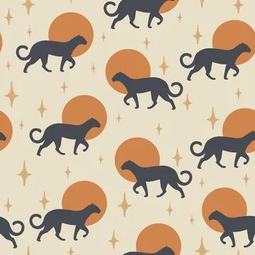 Seamless vector pattern with sun and leopard Stock Illustration