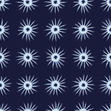Seamless vector pattern with sun shapes on a dark indigo background Stock Illustration