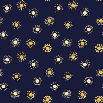 Seamless vector pattern with suns on a dark background Stock Illustration