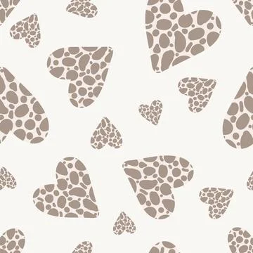 Seamless Vector Pattern of Sweet Hand Drawn Simple Hearts In Neutral Beige Color Illustrazione stock