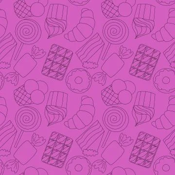 Seamless vector pattern with sweet tasty food Stock Illustration