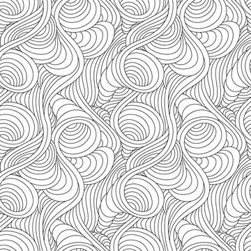Seamless vector pattern of swirling and smooth black lines isolated on a white Illustrazione stock