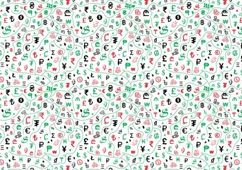 Seamless vector pattern, symbol currency themes of money Stock Illustration