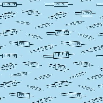 Seamless vector pattern with syringe on blue background Stock Illustration