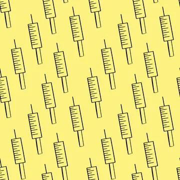 Seamless vector pattern with syringe on yellow background Illustrazione stock