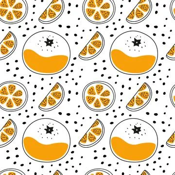 Seamless vector pattern with tangerines and orange slices Stock Illustration