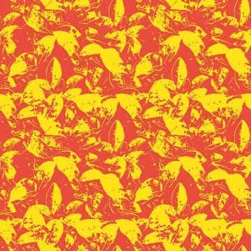 Seamless vector pattern - tea leaves. Abstract bright red-yellow background Stock Illustration