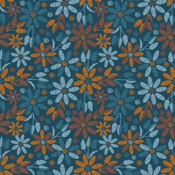 Seamless vector pattern with teal and orange florals Stock Illustration