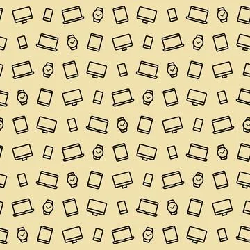Seamless vector pattern technique on a beige background. Contour icons of l.. Stockillustratie