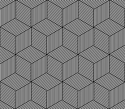 Seamless vector pattern texture with abstract hexagon grid 3d cube structure. 스톡 일러스트