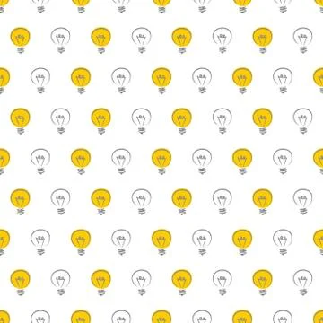 Seamless vector pattern, texture or background with light bulbs Stock Illustration