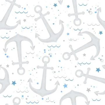 Seamless vector pattern with textured grey anchors isolated on white backgrou Stockillustratie