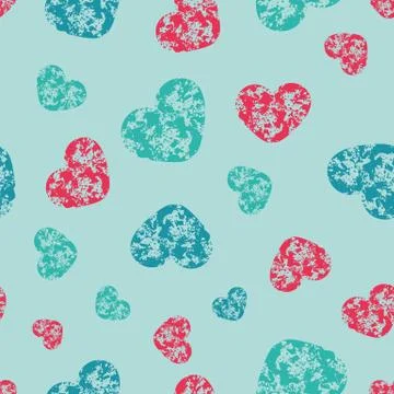 Seamless vector pattern with textured heart shapes Stock Illustration