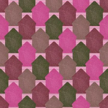 Seamless vector pattern with textured house shapes in rose colors Illustrazione stock