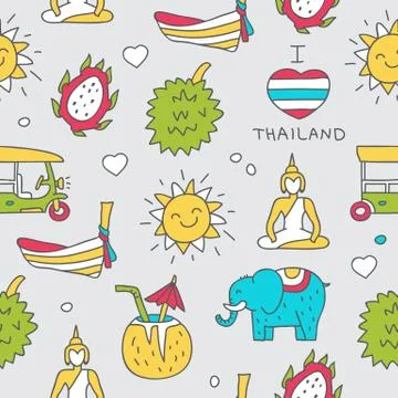 Seamless vector pattern of Thai colored icons イラスト素材