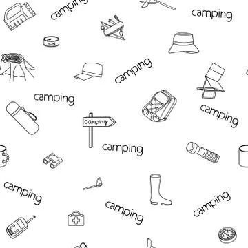 Seamless vector pattern on the theme of camping, tourism, with camping access Stock Illustration