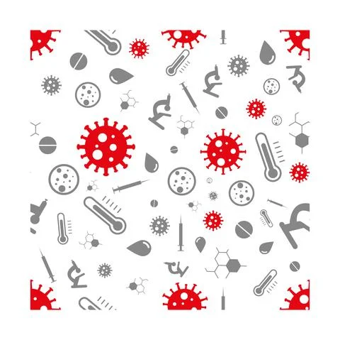 Seamless vector pattern on the theme of covid-19. symbols and signs of cell v イラスト素材