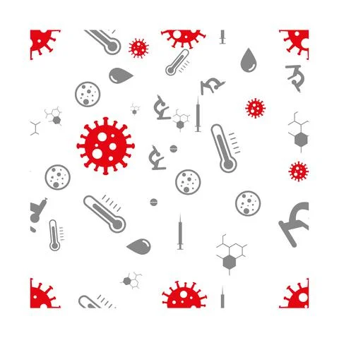Seamless vector pattern on the theme of covid-19. symbols and signs of cell v イラスト素材