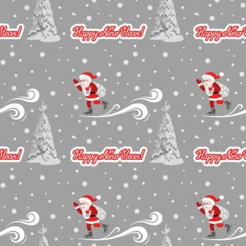 Seamless vector pattern on the theme of the new year. Santa Claus skates with a Stock Illustration