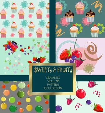 Seamless vector pattern on the theme Sweets &amp; Fruits Stock Illustration