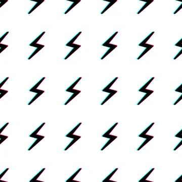 Seamless vector pattern with thunderbolts. Glitch image effect. Repeat elemen Illustrazione stock