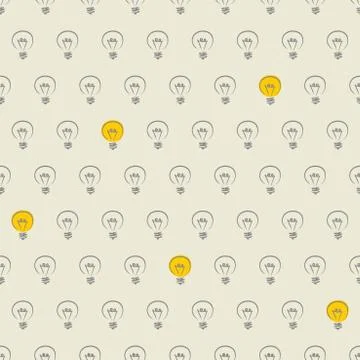 Seamless vector pattern, tile texture, background with hand drawn light bulbs Illustrazione stock