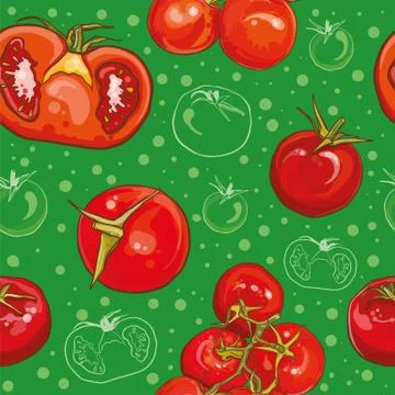Seamless vector pattern with tomatoes Stock Illustration