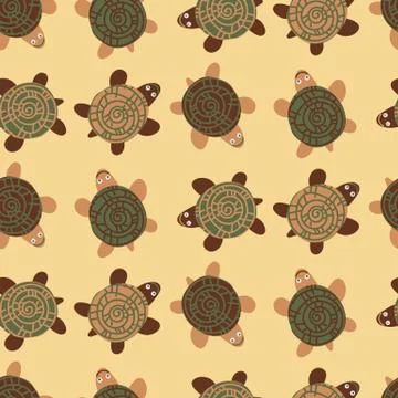 Seamless vector pattern with tortoises in neutral greens browns and beige 스톡 일러스트