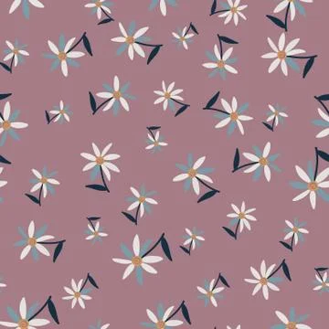 Seamless vector pattern with tossed simple flowers Stock Illustration