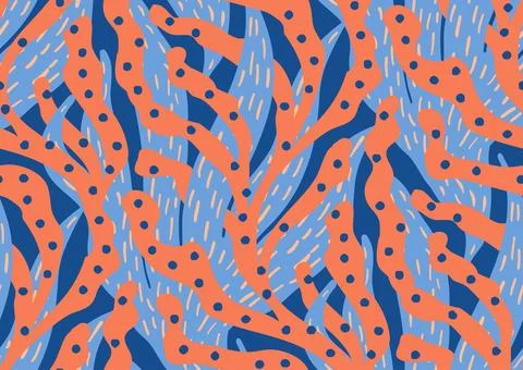 Seamless vector pattern with trailing corals and algae. Trendy peach fuzz Stock Illustration