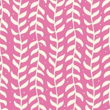 Seamless vector pattern with trailing hand drawn white leafy vines on pink Illustrazione stock