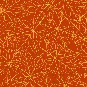 Seamless vector pattern of transparent maple leaves with veins on an orange Illustrazione stock