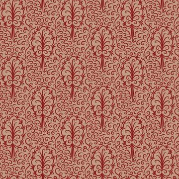 Seamless vector pattern with trees and leaves ornament in red color イラスト素材