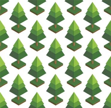 Seamless vector pattern in trees isometric. Forest on a white background Stock Illustration