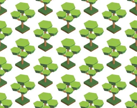 Seamless vector pattern in trees isometric. Forest on a white background Stock Illustration