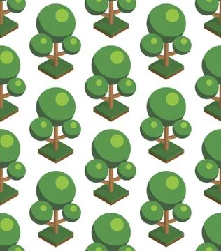 Seamless vector pattern in trees isometric. Forest on a white background Stock Illustration