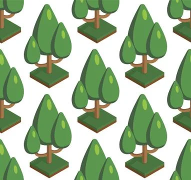 Seamless vector pattern in trees isometric. Forest on a white background Illustrazione stock