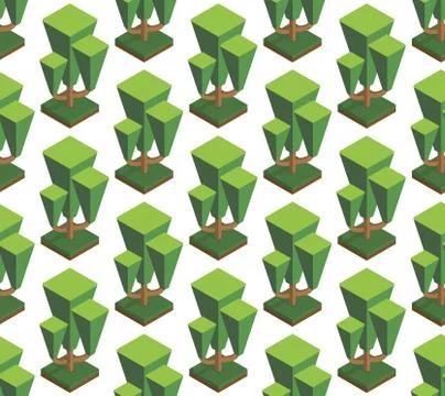 Seamless vector pattern in trees isometric. Forest on a white background Stock Illustration