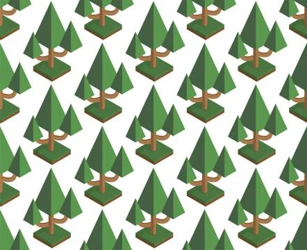 Seamless vector pattern in trees isometric. Forest on a white background Illustrazione stock