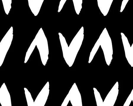 Seamless vector pattern with triangle, check mark white on black. Hand drawn Illustrazione stock