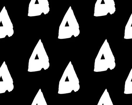 Seamless vector pattern with triangle, white on black. Hand drawn. Vector Stock Illustration