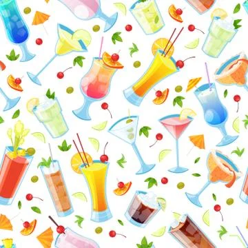 Seamless vector pattern with tropical alcohol cocktails. Beverages and drinks Stock Illustration