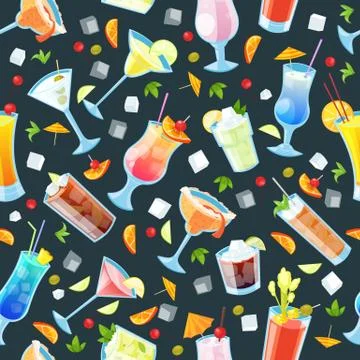 Seamless vector pattern with tropical alcohol cocktails. Beverages and drinks Stock Illustration
