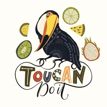 Seamless vector pattern with Tropical Bright Toucan Bird. Illustrazione stock