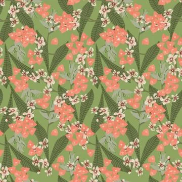 Seamless vector pattern with tropical flowers in pink and green Illustrazione stock