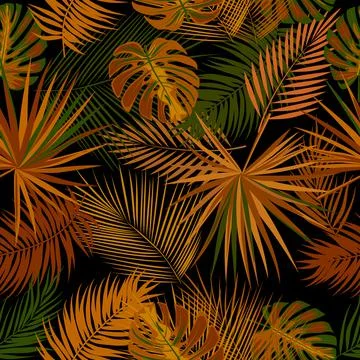 Seamless vector pattern with tropical leaves of palm tree Stock Illustration