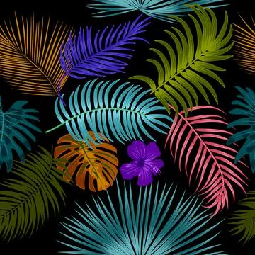 Seamless vector pattern with tropical leaves of palm tree. イラスト素材