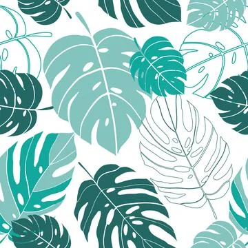 Seamless vector pattern tropical monstera leaves exotic plants Stock Illustration