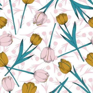 Seamless vector pattern - tulip flowers background design Stock Illustration